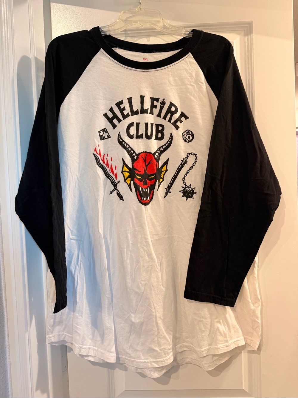 Netflix Hellfire Club Raglan Long-Sleeve Shirt - Black/White with Red Accent